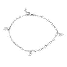Load image into Gallery viewer, Sterling Silver Rhodium Plated Paperclip Chain Stars and Moon Charm