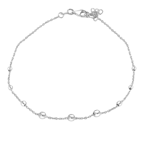 Sterling Silver Rhodium Plated Cable Bead Charm Adjustable Anklet