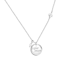 Load image into Gallery viewer, Sterling Silver Rhodium Plated Super Mom Four Leaf Clover and Pearl Necklace Pendant