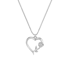 Load image into Gallery viewer, Sterling Silver Rhodium Plated Heart Rose Necklace Pendant