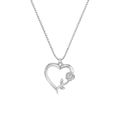 Sterling Silver Rhodium Plated Heart Rose Necklace Pendant