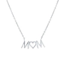 Load image into Gallery viewer, Sterling Silver Rhodium Plated Mom Heart Clear CZ Necklace Pendant
