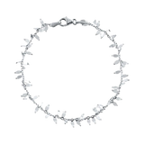 Sterling Silver Nickel Free Rhodium Plated Leaves Link Bracelet