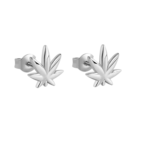 Sterling Silver Rhodium Plated Cannabis Stud Earrings