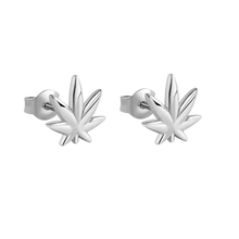 Load image into Gallery viewer, Sterling Silver Rhodium Plated Cannabis Stud Earrings