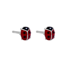 Load image into Gallery viewer, Sterling Silver Rhodium Plated Enamel Red Lady Bug Earrings