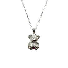 Load image into Gallery viewer, Sterling Silver Rhodium Plated Bear Heart Red and Clear CZ Pendant Necklace