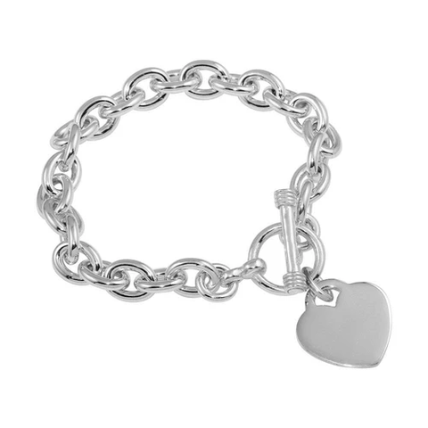 Sterling Silver High Polished Toggle Heart Link Bracelet