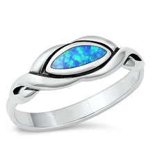 Load image into Gallery viewer, Sterling Silver Blue Lab Opal Eye Shape Ring--Face Height 7.1mm