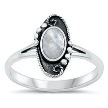 Load image into Gallery viewer, Sterling Silver Oxidized Bordered Oval Moonstone Ring