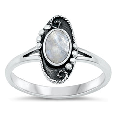 Sterling Silver Oxidized Bordered Oval Moonstone Ring
