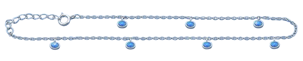 Sterling Silver Rhodium Plated Hanging Oval Blue Lab Opal Anklet Length-9+1inches Extension