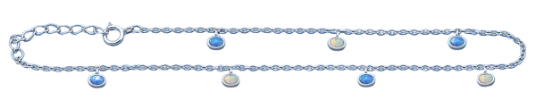 Sterling Silver Rhodium Plated Hanging Oval Blue And White Lab Opal Anklet Length-9+1inches Extension