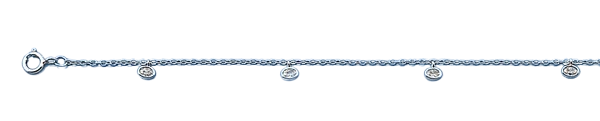Sterling Silver Rhodium Plated Hanging Oval Clear CZ Anklet Length-9+1inches Extension