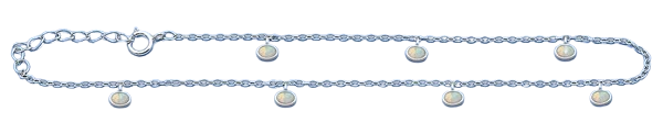 Sterling Silver Rhodium Plated Hanging Oval White Lab Opal Anklet Length-9+1inches Extension