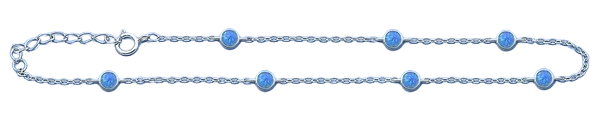 Sterling Silver Rhodium Plated Round Blue Lab Opal Anklet Length-9+1inches Extension