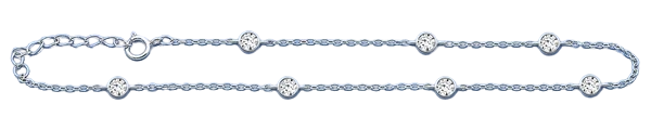 Sterling Silver Rhodium Plated Round Clear CZ Anklet Length-9+1inches Extension