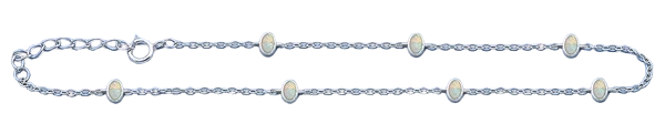 Sterling Silver Rhodium Plated White Lab Opal Anklet Length-9+1inches Extension