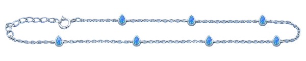 Sterling Silver Rhodium Plated Pear Blue Lab Opal Anklet Length-9+1inches Extension