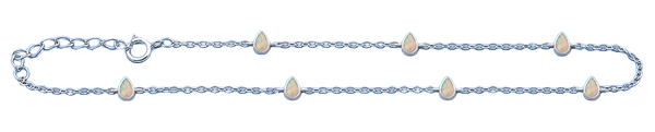 Sterling Silver Rhodium Plated Pear White Lab Opal Anklet Length-9+1inches Extension