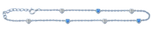 Load image into Gallery viewer, Sterling Silver Rhodium Plated Clear CZ And Blue Lab Opal Heart Anklet Length-9+1inches Extension