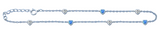 Sterling Silver Rhodium Plated Clear CZ And Blue Lab Opal Heart Anklet Length-9+1inches Extension