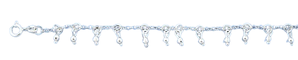 Italian Sterling Silver Polished Clear CZ Anklet Length-9+1inches Extension, Charm Height-2.3mm-Chain Thickness-2mm
