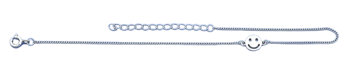 Italian Sterling Silver Rhodium Plated Happy Face Anklet Length-9.25inches, Charm Height-6.8mm-Chain Thickness-1mm