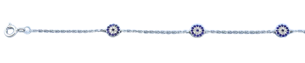 Sterling Silver Rhodium Plated Round Blue Sapphire And Clear CZ Anklet Length-9+1inches Extension, Charm Height-6.5mm-Chain Thickness-1.4mm