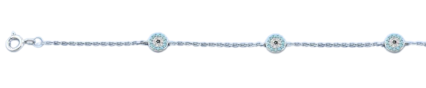 Sterling Silver Rhodium Plated Round Clear CZ Anklet Length-9+1inches Extension, Charm Height-6.5mm-Chain Thickness-1.4mm