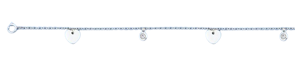 Sterling Silver Rhodium Plated Heart Anklet Length-9+1inches Extension, Charm Height-7mm-Chain Thickness-1.4mm