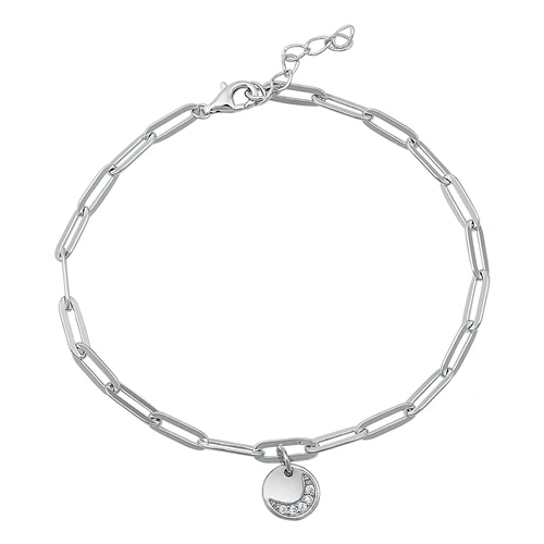 Sterling Silver Moon Charm CZ Bracelet
