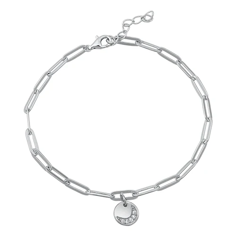 Sterling Silver Moon Charm CZ Bracelet