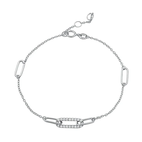 Sterling Silver Pin Link CZ Bracelet