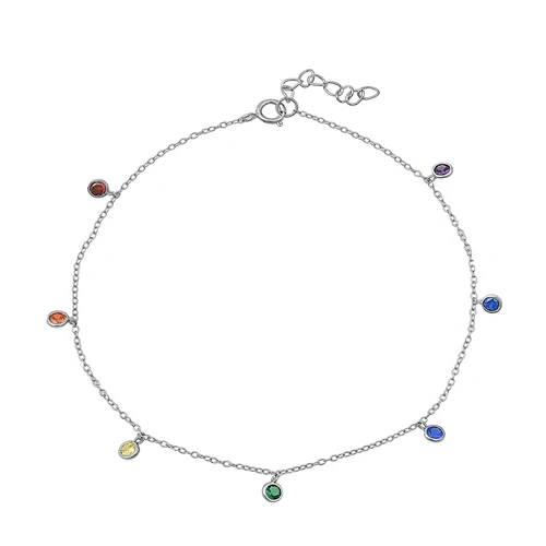 Sterling Silver Rhodium Plated Multi Color CZ Round Bracelet