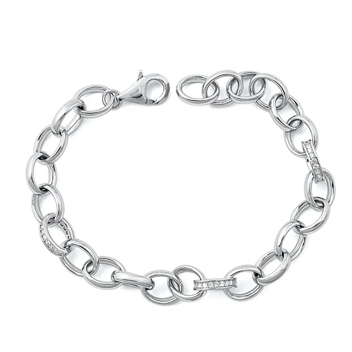 Sterling Silver Rhodium Plated Clear CZ Lock Bracelet