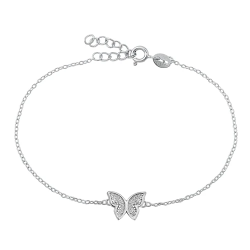 Sterling Silver Rhodium Plated Clear CZ Butterfly Bracelet