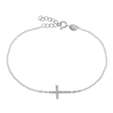 Sterling Silver Rhodium Plated Clear CZ Cross Bracelet