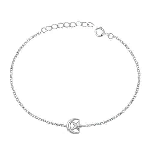 Sterling Silver Rhodium Plated Moon And Star Bracelet