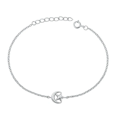 Sterling Silver Rhodium Plated Moon And Star Bracelet