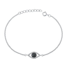 Load image into Gallery viewer, Sterling Silver Rhodium Plated Black CZ and Clear CZ Evil Eye Bracelet