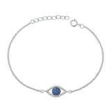 Sterling Silver Rhodium Plated Blue Sapphire CZ and Clear CZ Evil Eye Bracelet
