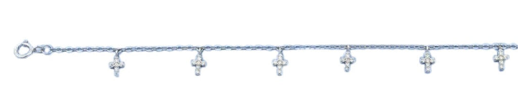 Sterling Silver Rhodium Plated Cross Clear CZ Bracelet