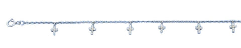 Sterling Silver Rhodium Plated Cross Clear CZ Bracelet