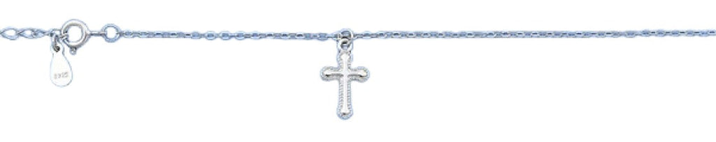 Sterling Silver Rhodium Plated Hanging Cross Bracelet