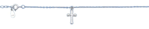 Sterling Silver Rhodium Plated Hanging Cross Bracelet