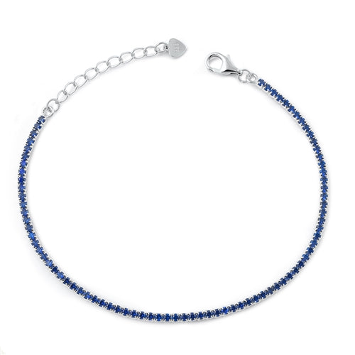 Sterling Silver Rhodium Plated Blue Sapphire CZ Tennis Bracelet
