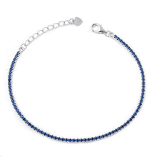 Load image into Gallery viewer, Sterling Silver Rhodium Plated Blue Sapphire CZ Tennis Bracelet
