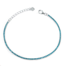 Load image into Gallery viewer, Sterling Silver Rhodium Plated Blue Topaz CZ Tennis Bracelet