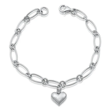 Sterling Silver Rhodium Plated Puff Heart Bracelet